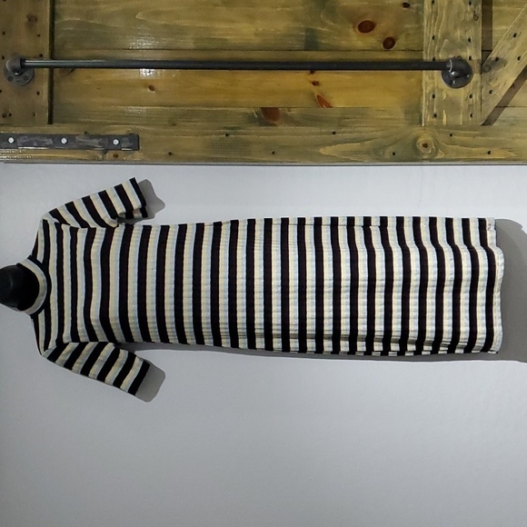 Y2K ZARA MULTICOLOR METALLIC MOCK NECK STRIPED KNIT BODYCON DRESS SIZE LARGE - Picture 2 of 9